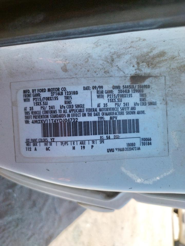 Photo 10 from auction – 2000 MERCURY VILLAGER with VIN 4M2XV11T4YDJ04732