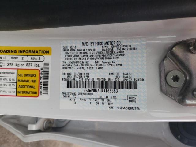 Photo 10 from auction – 2019 FORD FUSION S with VIN 3FA6P0G71KR165363