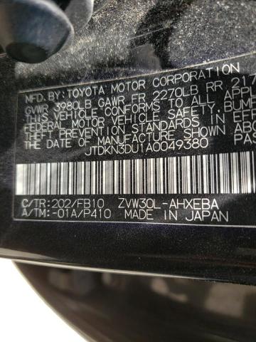 Photo 10 from auction – 2010 TOYOTA PRIUS with VIN JTDKN3DU1A0049380
