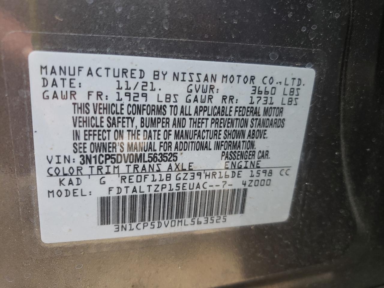 Photo 10 from auction – 2021 NISSAN KICKS SR with VIN 3N1CP5DV0ML563525