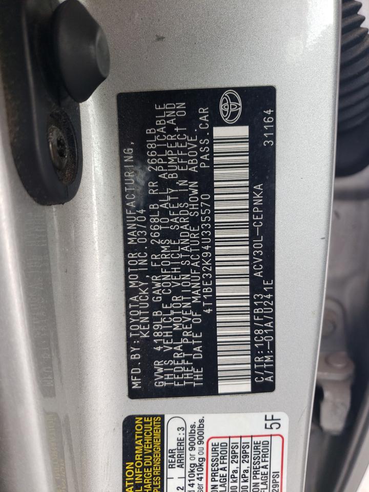 Photo 10 from auction – 2004 TOYOTA CAMRY LE with VIN 4T1BE32K94U335570