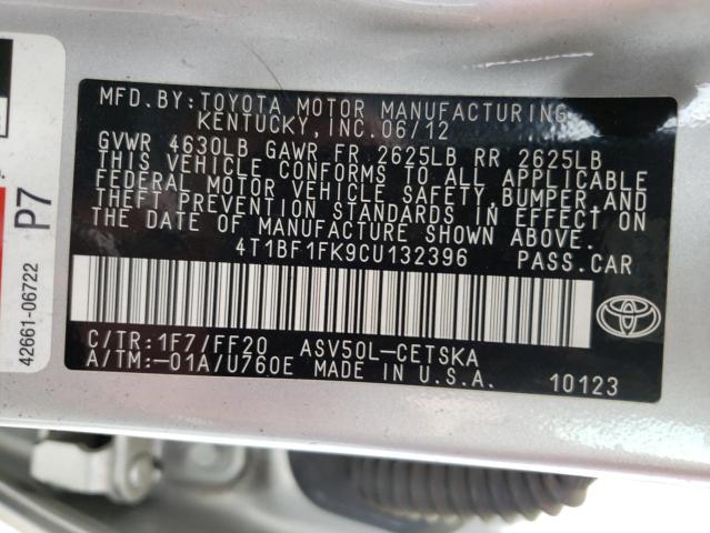 Photo 10 from auction – 2012 TOYOTA CAMRY BASE with VIN 4T1BF1FK9CU132396