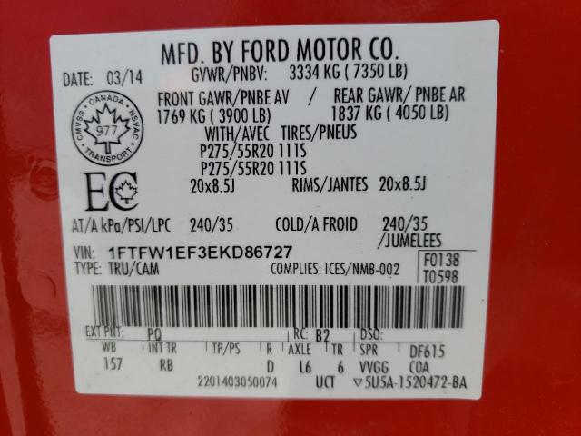Photo 10 from auction – 2014 FORD F150 SUPER with VIN 1FTFW1EF3EKD86727