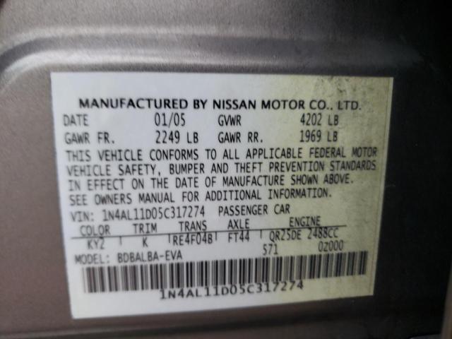 Photo 10 from auction – 2005 NISSAN ALTIMA S with VIN 1N4AL11D05C317274