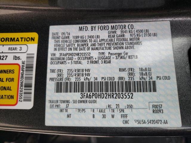 Photo 10 from auction – 2017 FORD FUSION SE with VIN 3FA6P0HD2HR203552