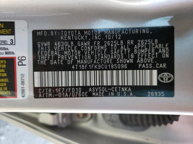 Photo 10 from auction – 2012 TOYOTA CAMRY BASE with VIN 4T1BF1FK9CU185096