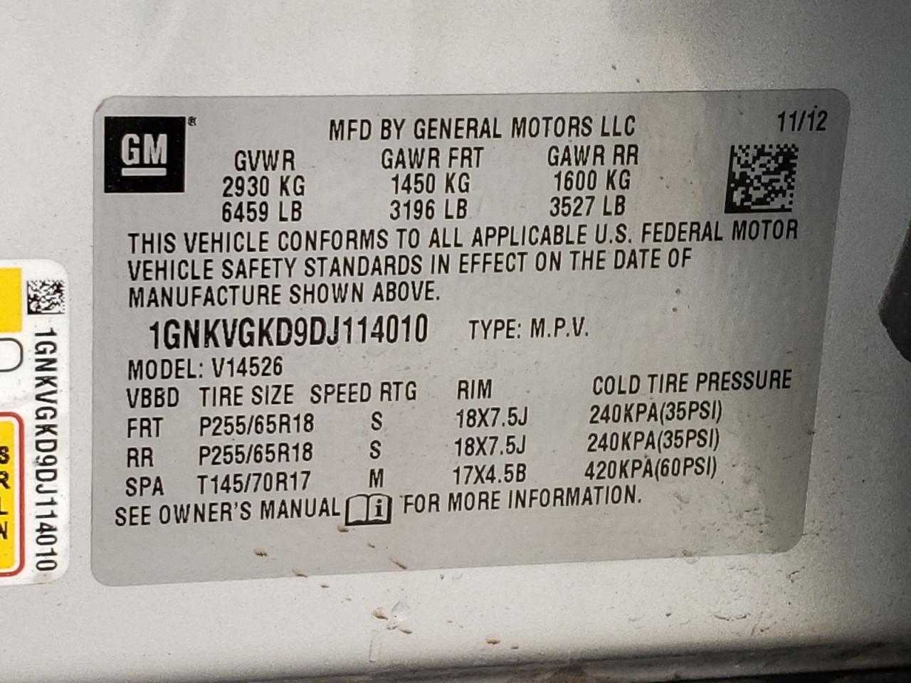 Photo 10 from auction – 2013 CHEVROLET TRAVERSE L with VIN 1GNKVGKD9DJ114010