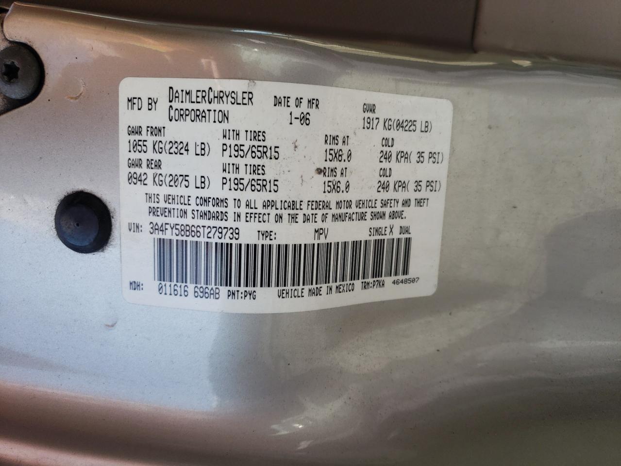 Photo 10 from auction – 2006 CHRYSLER PT CRUISER with VIN 3A4FY58B66T279739