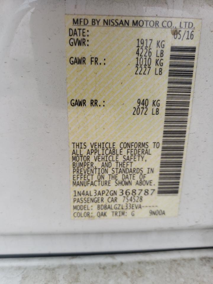 Photo 10 from auction – 2016 NISSAN ALTIMA 2.5 with VIN 1N4AL3AP2GN368787