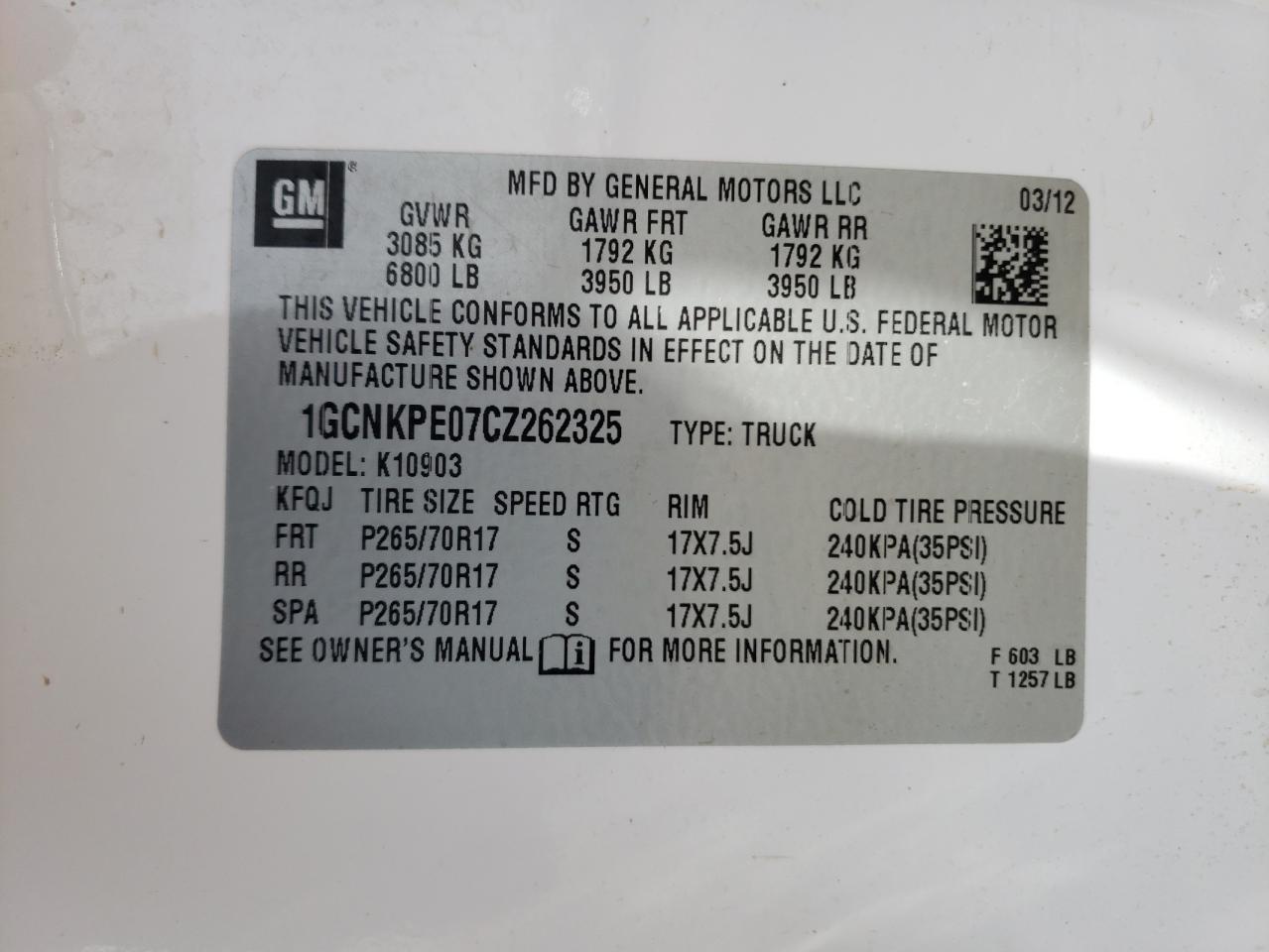 Photo 10 from auction – 2012 CHEVROLET SILVERADO with VIN 1GCNKPE07CZ262325