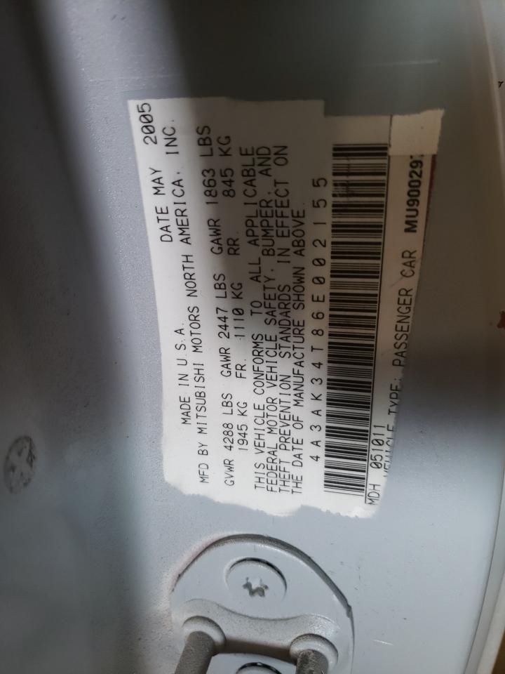 Photo 10 from auction – 2006 MITSUBISHI ECLIPSE GT with VIN 4A3AK34T86E002155
