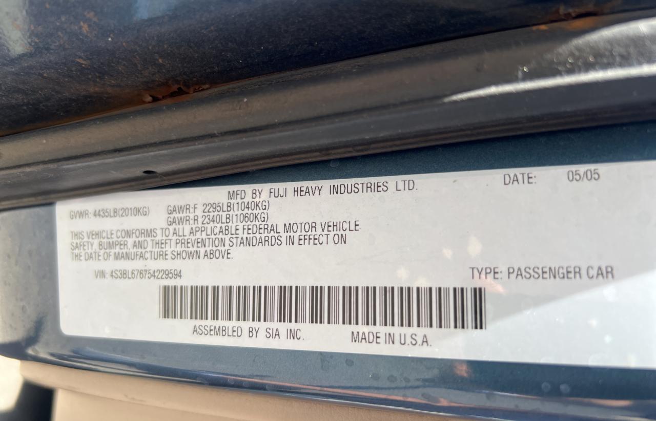 Photo 10 from auction – 2005 SUBARU LEGACY GT with VIN 4S3BL676754229594