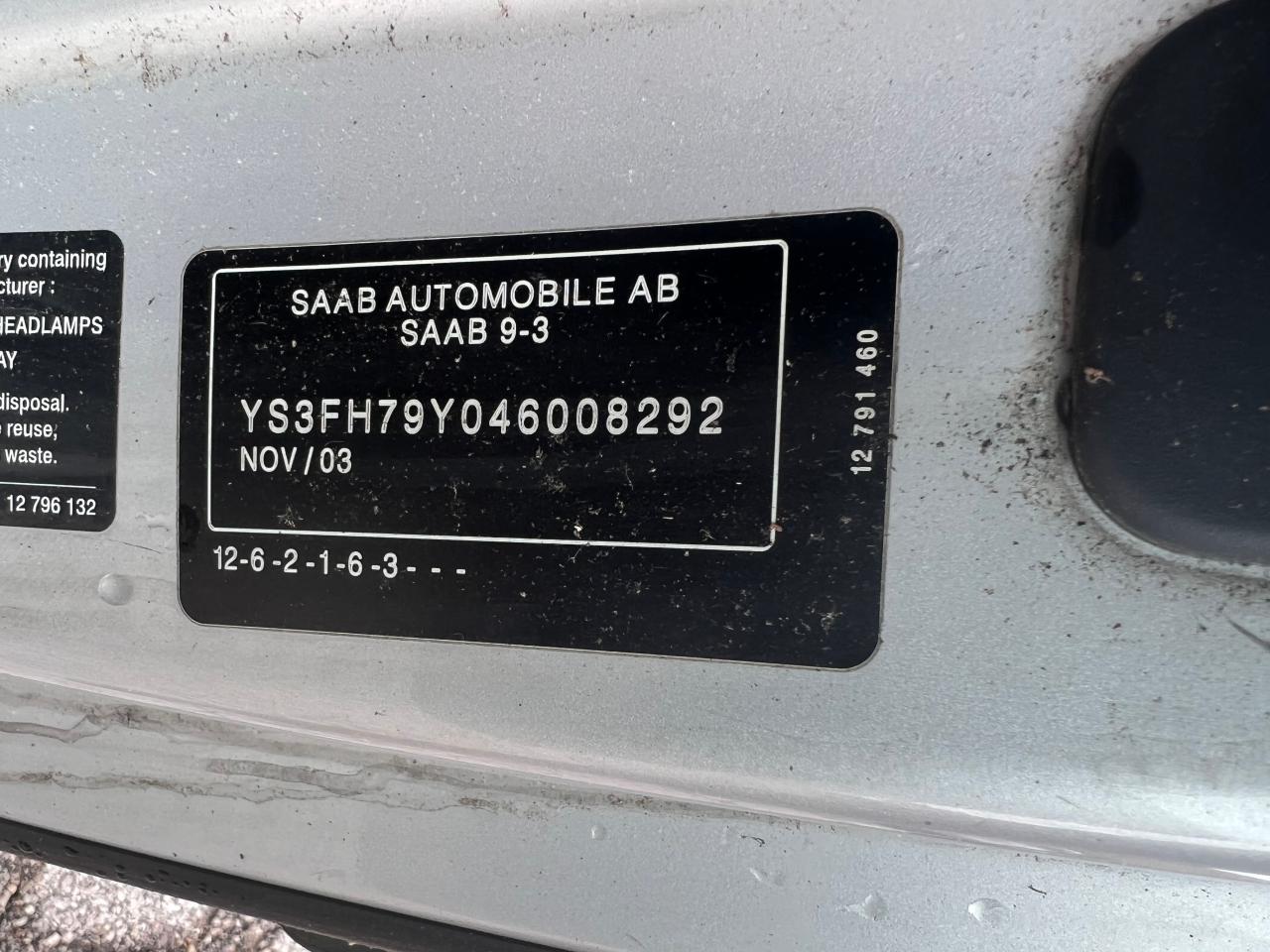 Photo 10 from auction – 2004 SAAB 9-3 AERO with VIN YS3FH79Y046008292