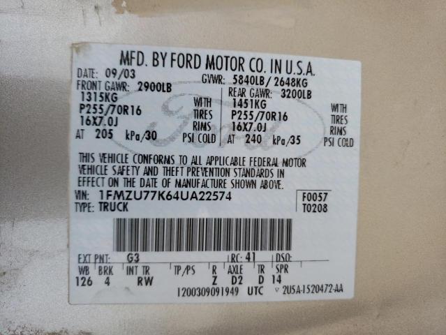 Photo 10 from auction – 2004 FORD EXPLORER S with VIN 1FMZU77K64UA22574
