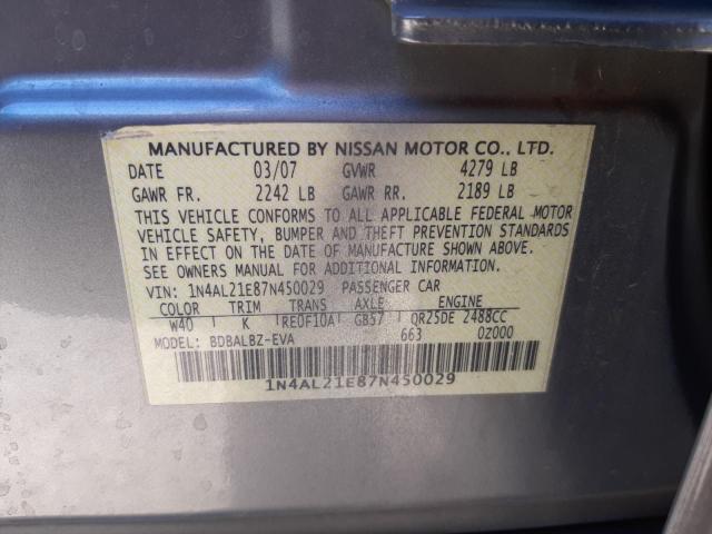 Photo 10 from auction – 2007 NISSAN ALTIMA 2.5 with VIN 1N4AL21E87N450029