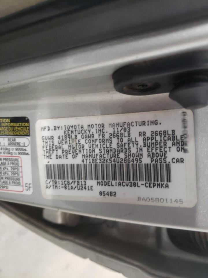 Photo 10 from auction – 2004 TOYOTA CAMRY LE with VIN 4T1BE32K54U286495