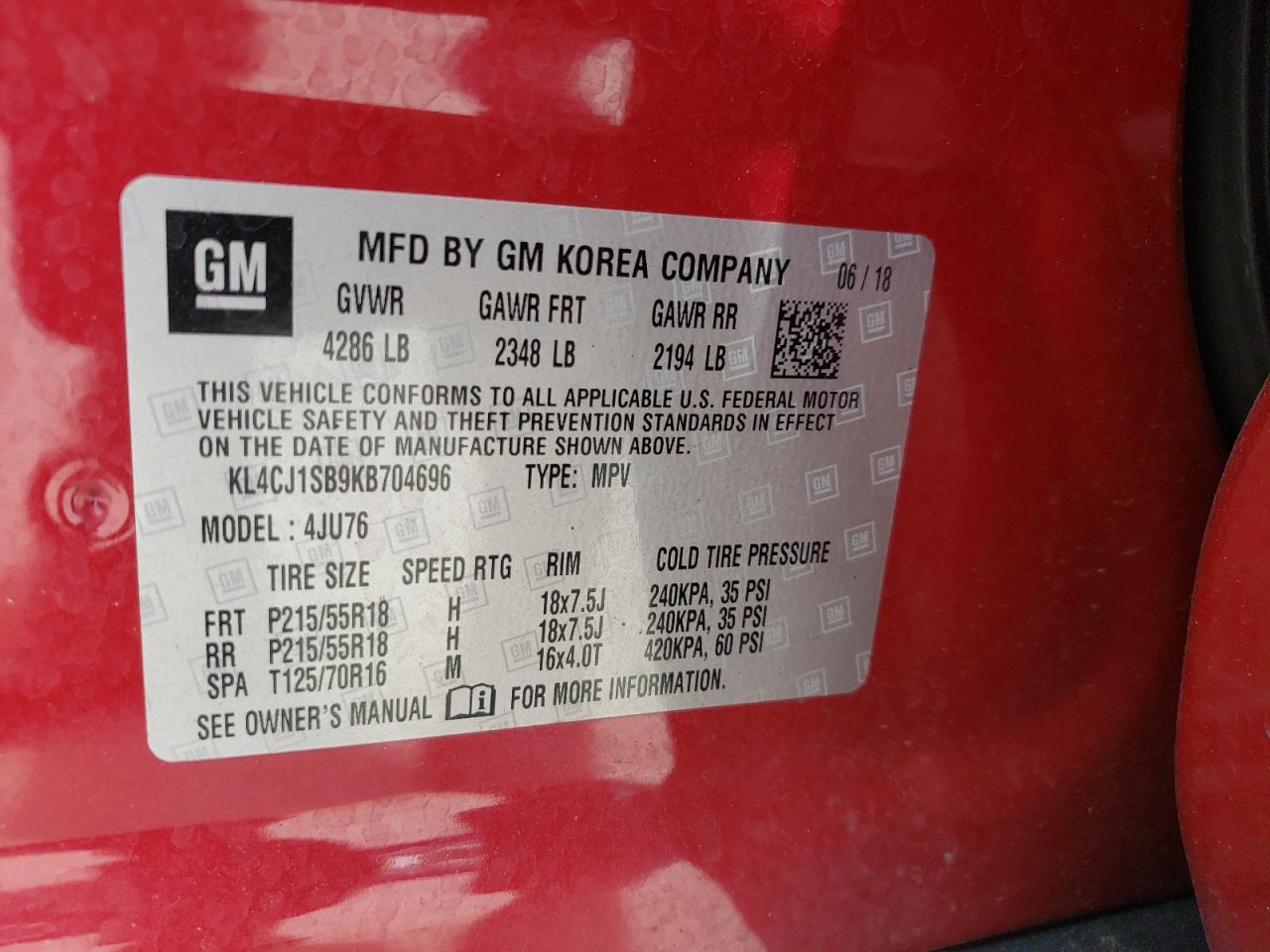 Photo 10 from auction – 2019 BUICK ENCORE SPO with VIN KL4CJ1SB9KB704696
