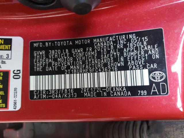 Photo 10 from auction – 2015 TOYOTA COROLLA L with VIN 2T1BURHE9FC436216