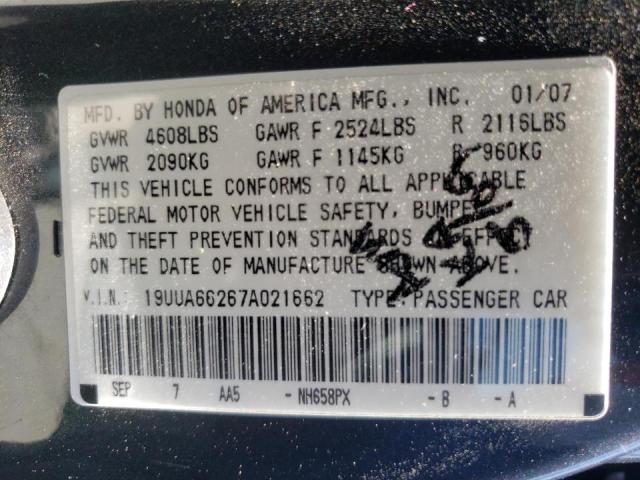 Photo 10 from auction – 2007 ACURA TL with VIN 19UUA66267A021662