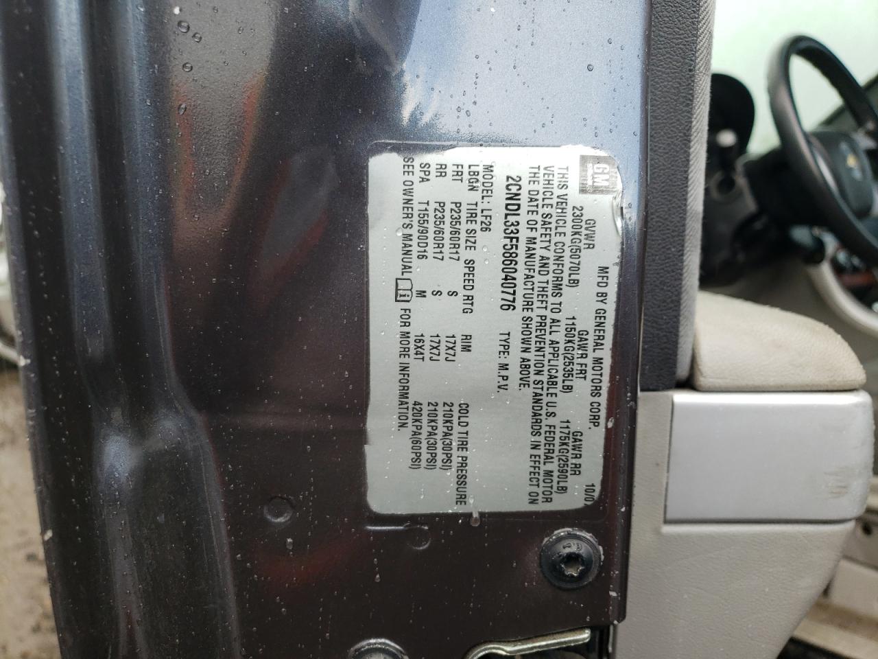 Photo 10 from auction – 2007 CHEVROLET EQUINOX LS with VIN 2CNDL13F276069218