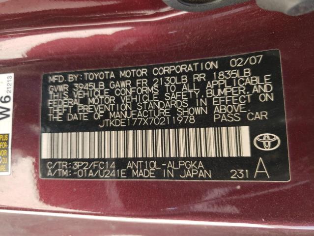 Photo 10 from auction – 2007 TOYOTA SCION TC with VIN JTKDE177X70211978