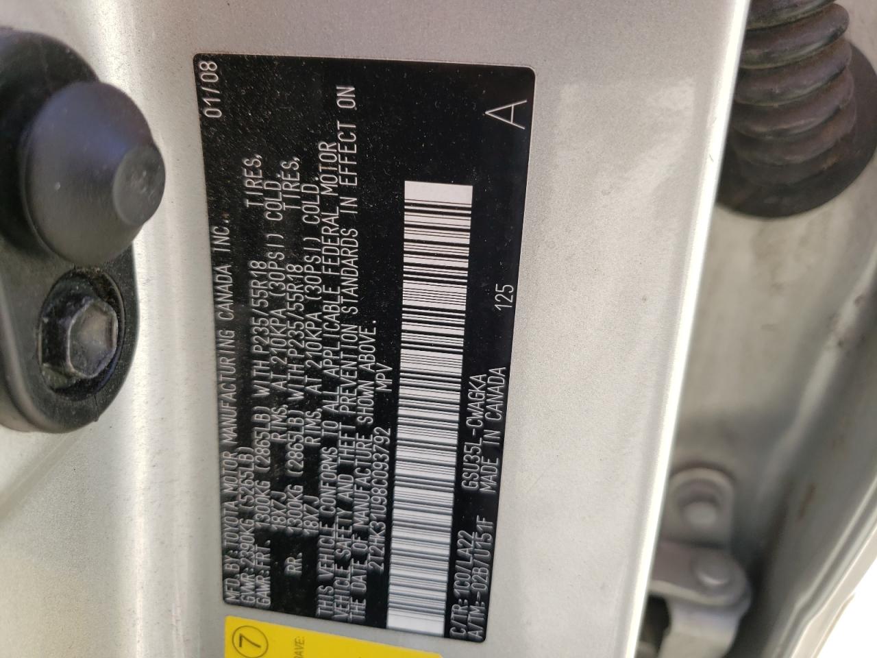 Photo 10 from auction – 2008 LEXUS RX 350 with VIN 2T2HK31U98C093792