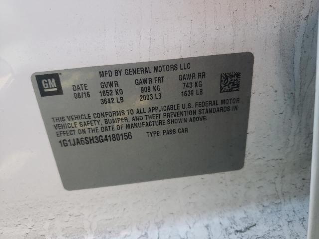 Photo 10 from auction – 2016 CHEVROLET SONIC LS with VIN 1G1JA6SH3G4180156