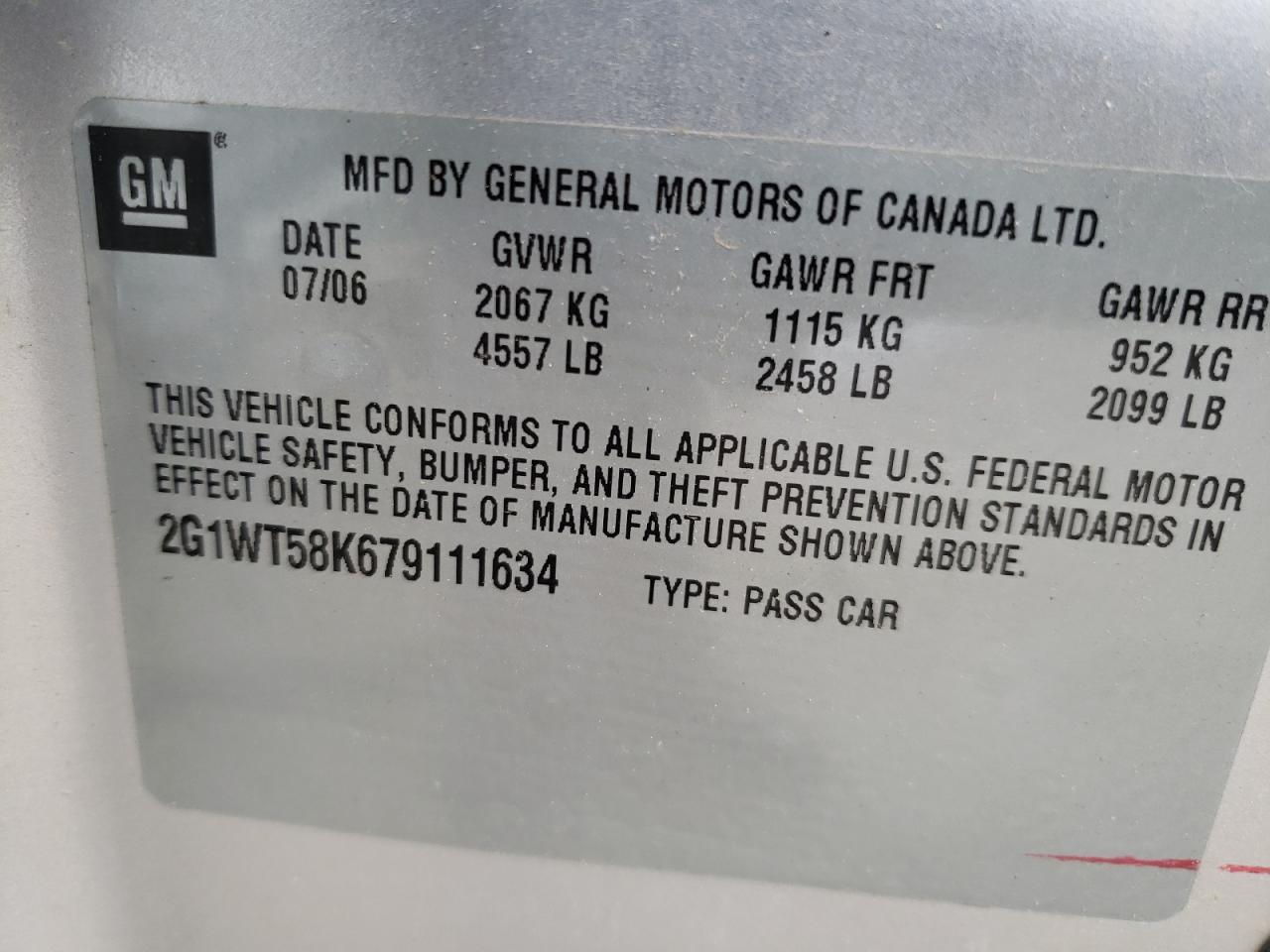 Photo 10 from auction – 2007 CHEVROLET IMPALA LT with VIN 2G1WT58K679111634