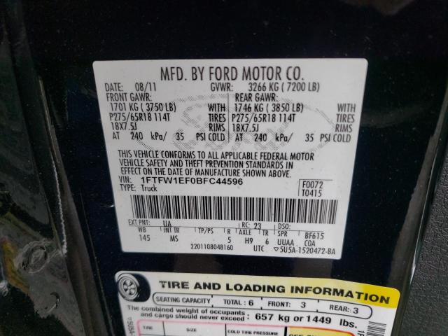 Photo 10 from auction – 2011 FORD F150 SUPER with VIN 1FTFW1EF0BFC44596