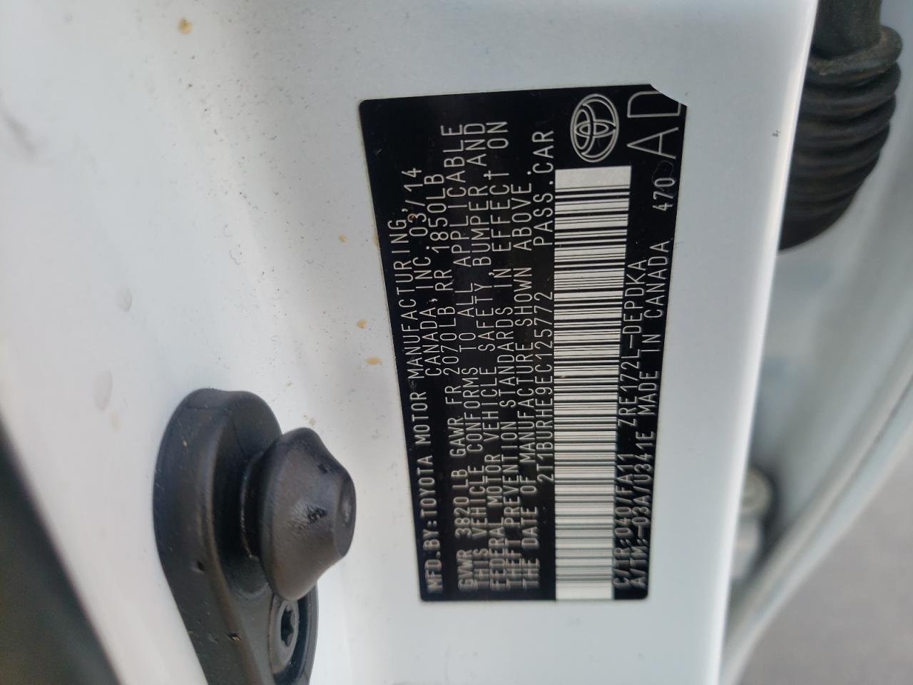 Photo 10 from auction – 2014 TOYOTA COROLLA L with VIN 2T1BURHE9EC125772