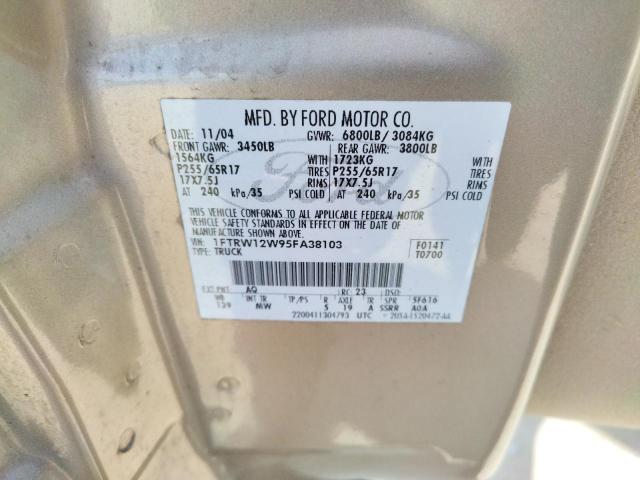 Photo 10 from auction – 2005 FORD F150 SUPER with VIN 1FTRW12W95FA38103