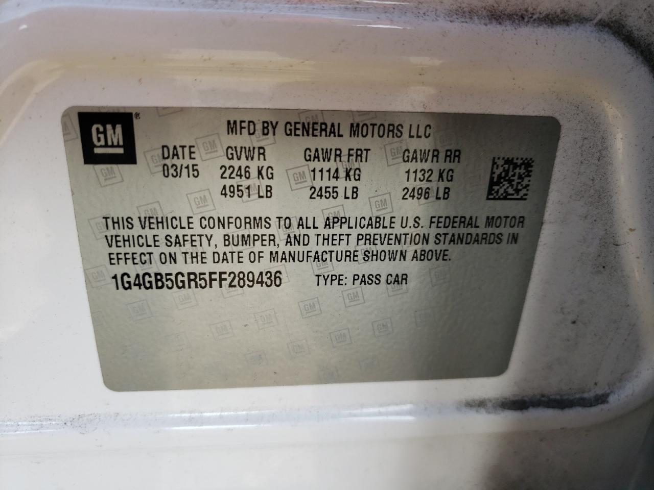 Photo 10 from auction – 2015 BUICK LACROSSE with VIN 1G4GB5GR5FF289436