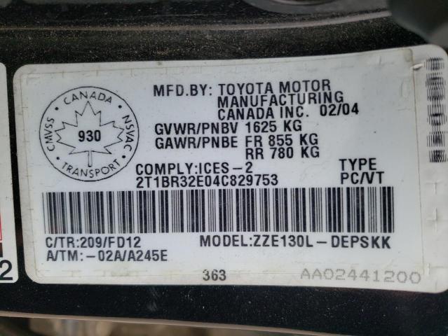Photo 10 from auction – 2004 TOYOTA COROLLA CE with VIN 2T1BR32E04C829753