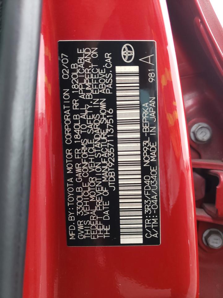 Photo 10 from auction – 2007 TOYOTA YARIS with VIN JTDBT923571137516