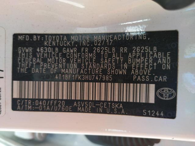 Photo 10 from auction – 2017 TOYOTA CAMRY LE with VIN 4T1BF1FK3HU747985