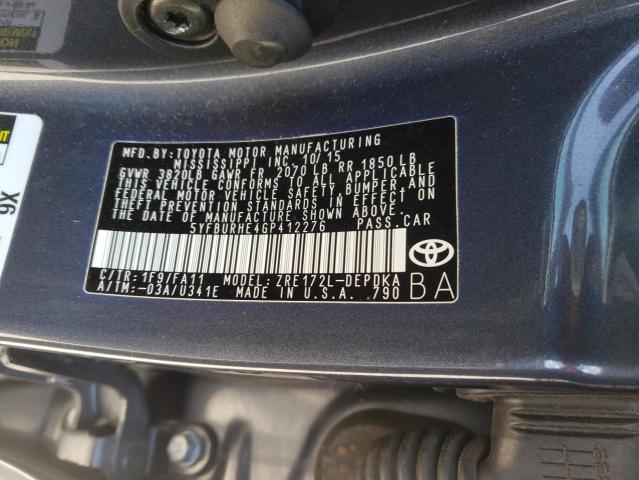 Photo 10 from auction – 2016 TOYOTA COROLLA L with VIN 5YFBURHE4GP412276