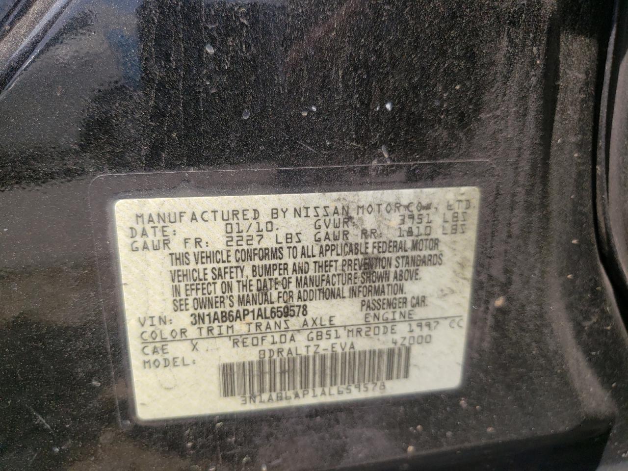 Photo 10 from auction – 2010 NISSAN SENTRA 2.0 with VIN 3N1AB6AP1AL659578