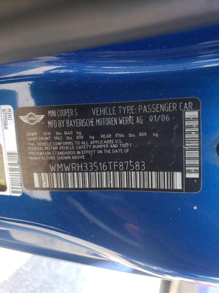 Photo 10 from auction – 2006 MINI COOPER S with VIN WMWRH33516TF87583