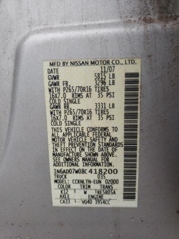 Photo 10 from auction – 2008 NISSAN FRONTIER C with VIN 1N6AD07W08C418200