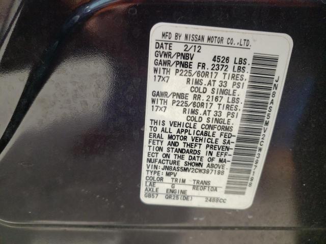NISSAN ROGUE S 2012 with VIN JN8AS5MV2CW397198 - Photo from auction