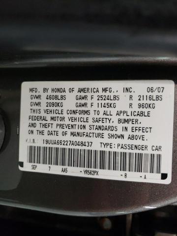 Photo 10 from auction – 2007 ACURA TL with VIN 19UUA66227A048437