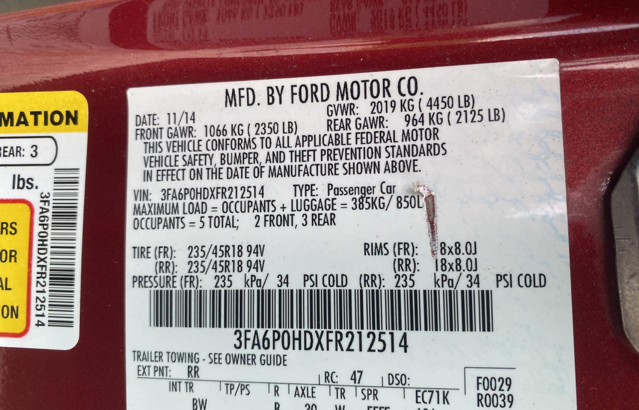 Photo 10 from auction – 2015 FORD FUSION SE with VIN 3FA6P0HDXFR212514