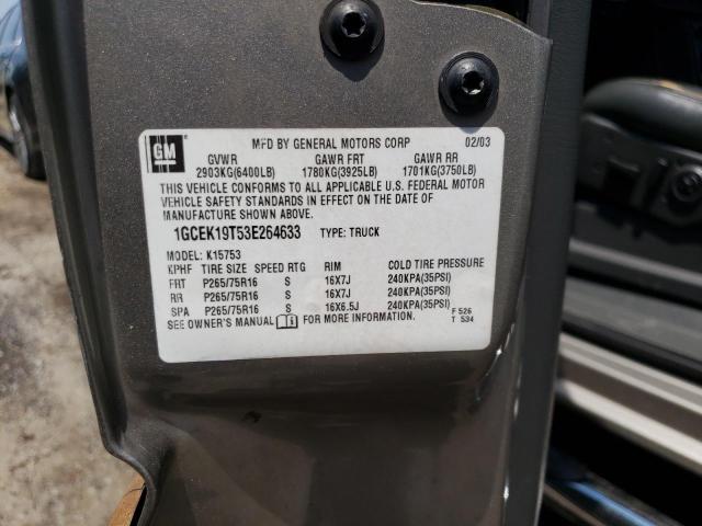 Photo 10 from auction – 2003 CHEVROLET SILVERADO with VIN 1GCEK19T53E264633