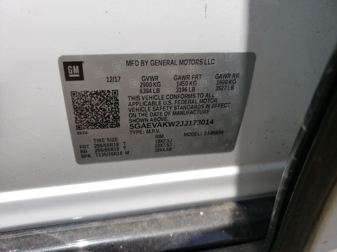 Photo 10 from auction – 2018 BUICK ENCLAVE ES with VIN 5GAEVAKW2JJ173014