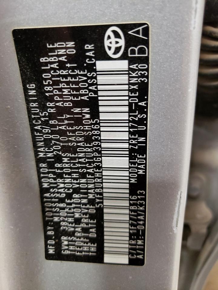 Photo 10 from auction – 2016 TOYOTA COROLLA L with VIN 5YFBURHE3GP393865