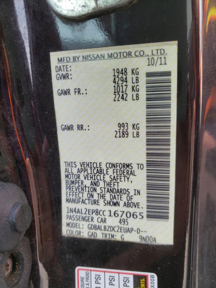 Photo 10 from auction – 2012 NISSAN ALTIMA S with VIN 1N4AL2EP8CC167065