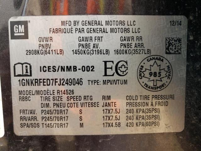 Photo 10 from auction – 2015 CHEVROLET TRAVERSE L with VIN 1GNKRFED7FJ249046