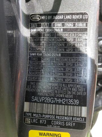 Photo 10 from auction – 2017 LAND ROVER RANGE ROVE with VIN SALVP2BG7HH213539