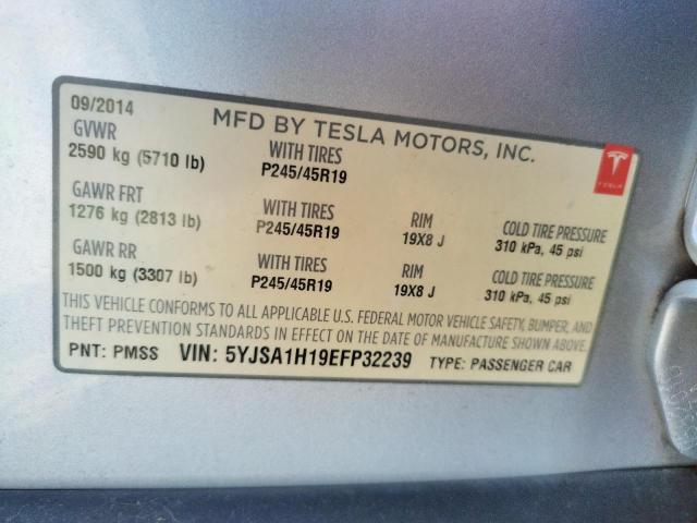 Photo 10 from auction – 2014 TESLA MODEL S with VIN 5YJSA1H19EFP32239