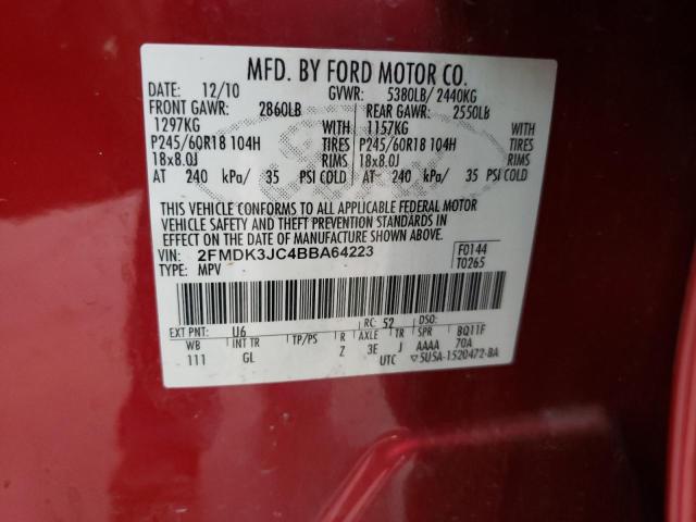 Снимка 10 от търг – 2011 FORD EDGE SEL с VIN 2FMDK3JC4BBA64223